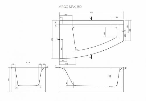 Cersanit VIRGO MAX Асимметричная акриловая ванна 150x90, левосторонняя, без ножек в Абинске