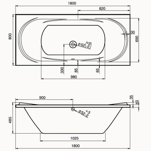 Jika Ecliptica Акриловая прямоугольная ванна 180х80, с монтажным комплектом и сифоном в Абинске